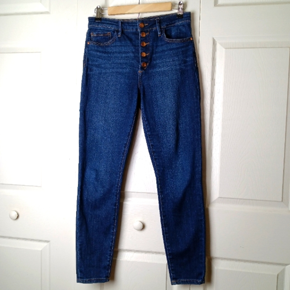Sam Edelman Jeans 28 Skinny Stretch Mid Rise 10" Dark Wash Copper Button Fly